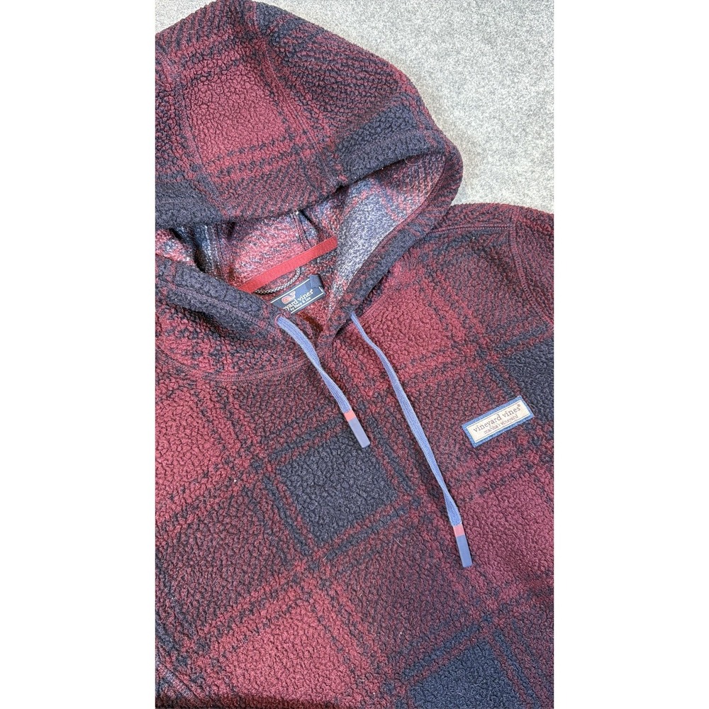 Vineyard Vines Hoodie Mens Small Red Plaid Sherpa Fleece Pullover 1K001082